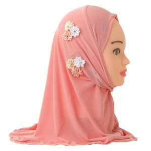 Kids Hijab Ready To Wear Turban with Flowers Scarfs Jersey Head (2-7 Y)